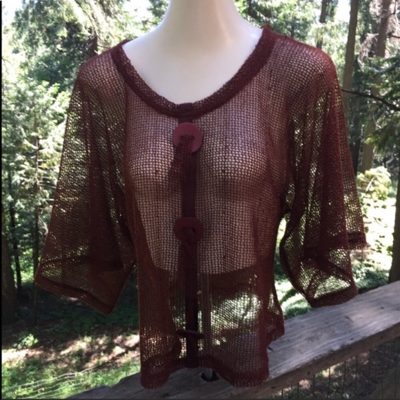 Noelle Tops - Noelle vintage burgundy mesh layering style blouse
